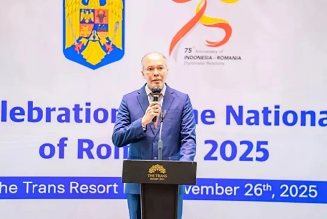 
 Konsul Kehormatan Rumania di Bali, Dr. Yoga Iswara, BBA., BBM., MM., CHA menyampaikan bahwa tahun 2025 ini, kita memperingati 75 tahun hubungan diplomatik antara Indonesia dan Rumania.