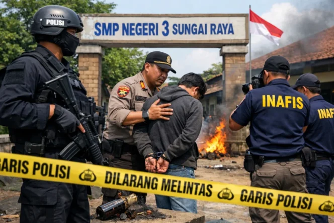 
 Polres Kubu Raya amankan terduga pelaku bom molotov SMP di Sungai Raya. Polisi dalami motif dan pastikan situasi sekolah aman.