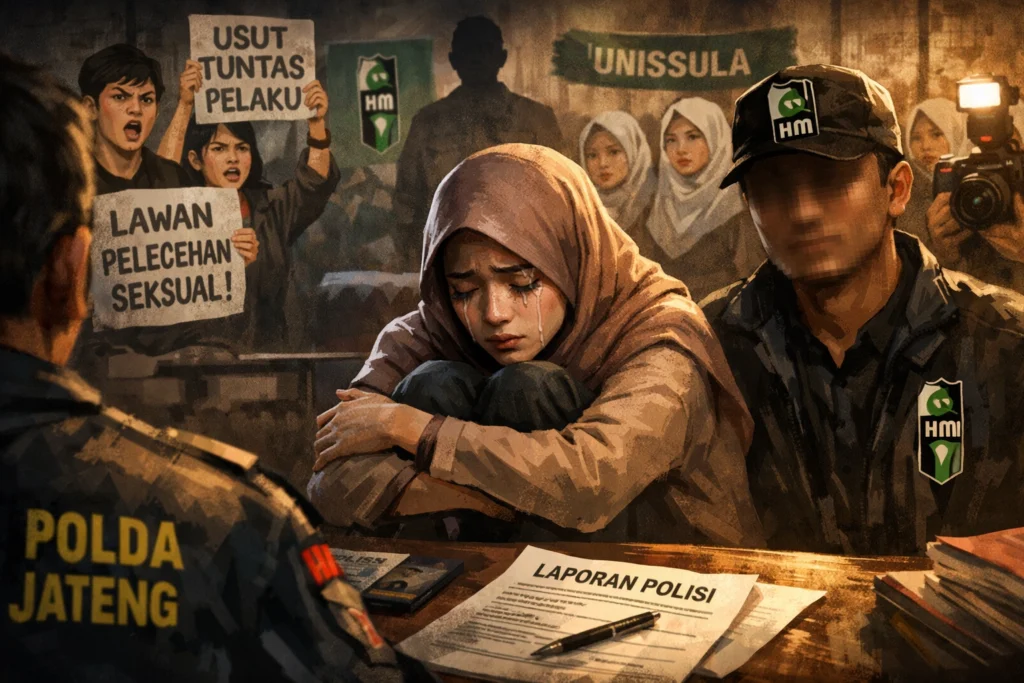 Ilustrasi dugaan pelecehan mahasiswa dalam lingkungan organisasi kampus di Indonesia