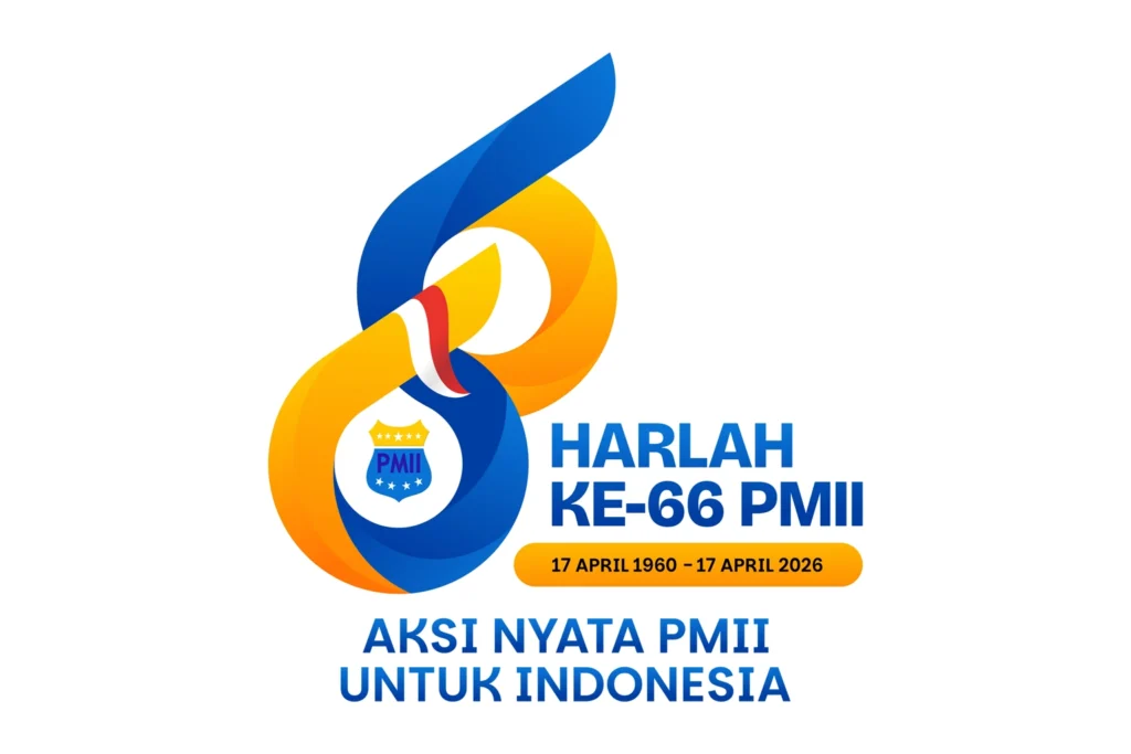 Logo harlah PMII ke-66 dengan desain angka dan warna simbolis organisasi