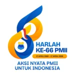 Logo harlah PMII ke-66 dengan desain angka dan warna simbolis organisasi