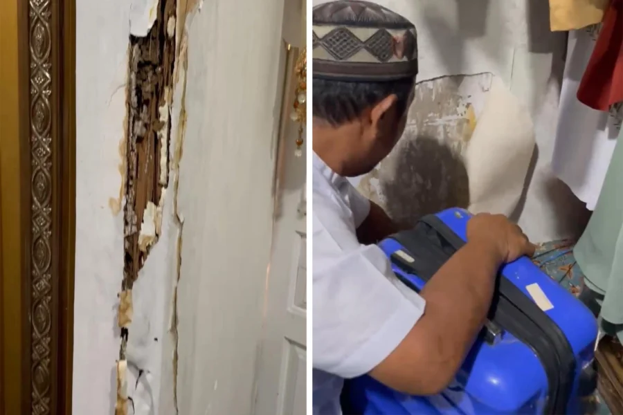 Kerusakan terlihat di sejumlah bagian rumah dinas, dengan struktur bangunan yang mulai rapuh