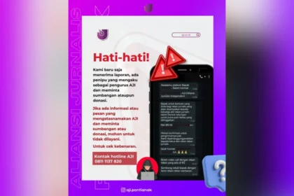 Poster peringatan penipuan mengatasnamakan AJI Pontianak melalui akun dan website tidak resmi