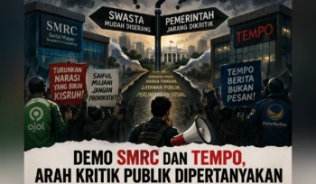 Aksi demo SMRC Tempo oleh massa terkait pernyataan politik dan pemberitaan media