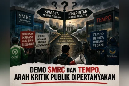 Aksi demo SMRC Tempo oleh massa terkait pernyataan politik dan pemberitaan media