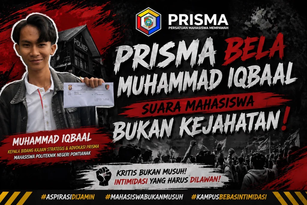 Ketua Umum PRISMA Riko Muharandi memberikan pernyataan dukungan Muhammad Iqbaal terkait kebebasan berpendapat mahasiswa di kampus.