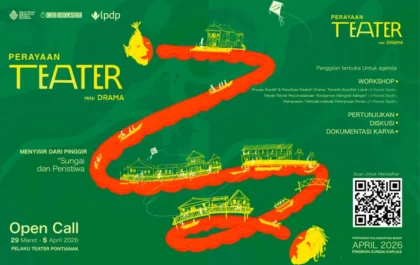 Poster perayaan teater Pontianak dengan tema sungai dan kegiatan mini drama