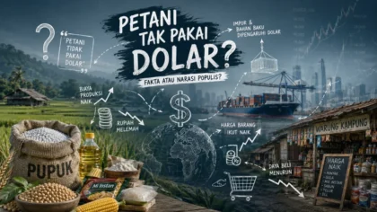 Ilustrasi rantai ekonomi global dan dampak dolar terhadap petani desa