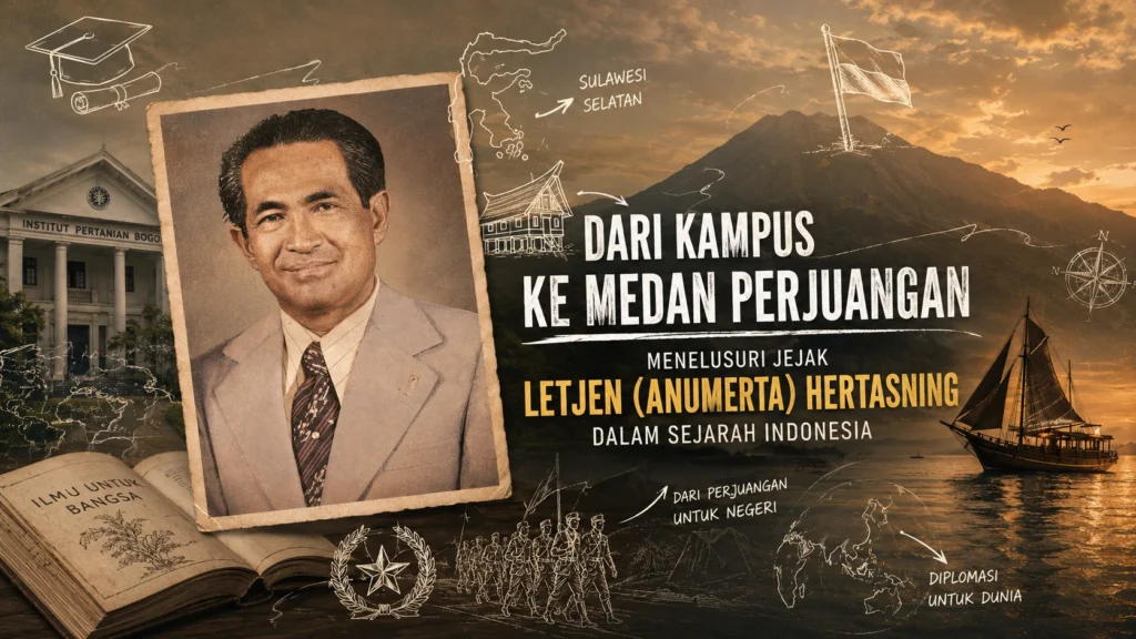 sejarah dan peta lama Indonesia yang menggambarkan rute perjuangan kemerdekaan Letjen Hertasning.