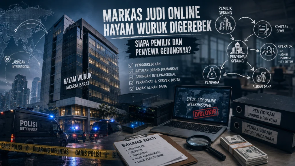 Gedung perkantoran di Hayam Wuruk terkait investigasi jaringan judi online internasional