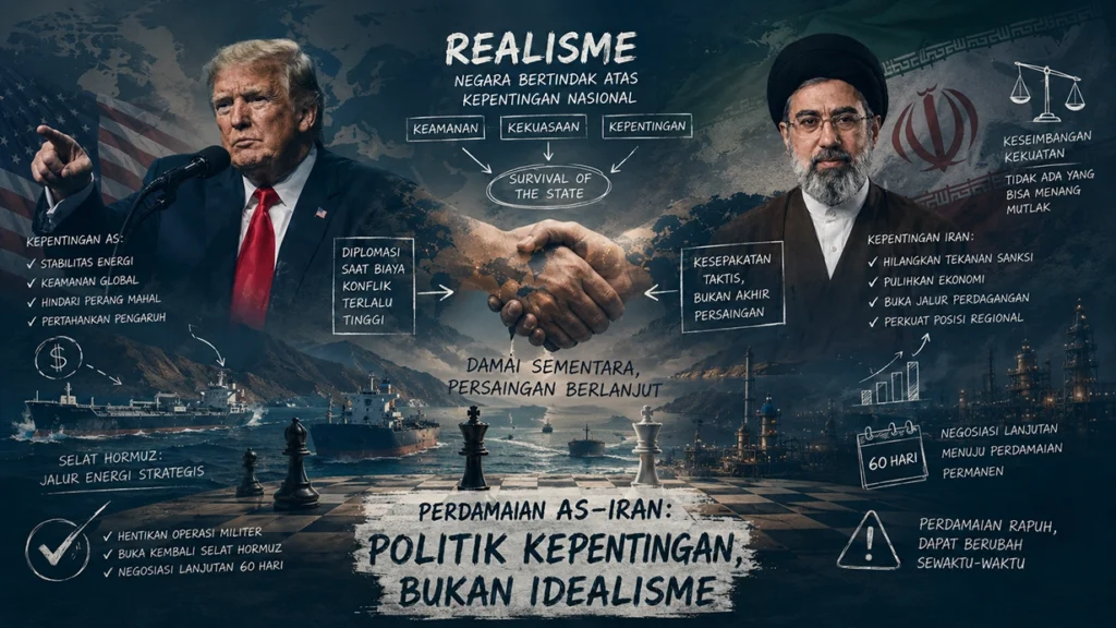 Ilustrasi perdamaian AS dan Iran dalam perspektif Politik Kepentingan global