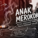 Ilustrasi siswa sekolah dari berbagai jenjang yang menunjukkan fenomena anak merokok di lingkungan sekitar.