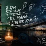 Ilustrasi kondisi mati lampu Pontianak dengan lampu minyak dan simbol krisis energi daerah.